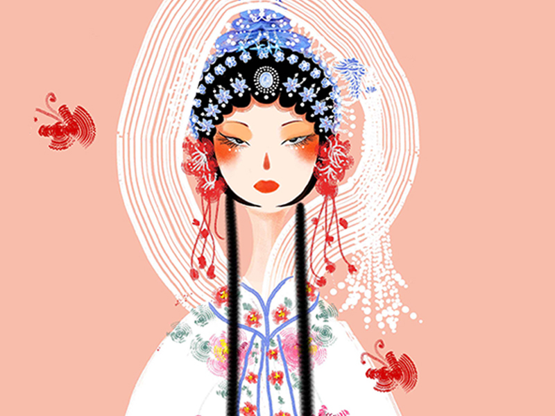 原创人物插画系列 中华传统京剧戏曲人物旦角——花旦